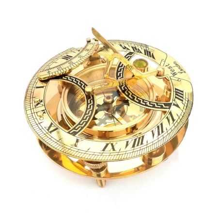 Antique Brass Sundial Compass Nautical Navigation Instrument